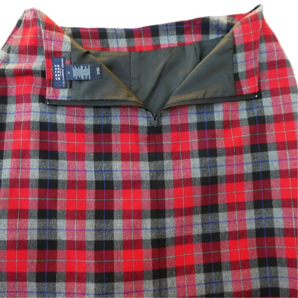 Crazy Horse Liz Claiborne Red Plaid Maxi Skirt Lined Faux Wrap Back Zip 12